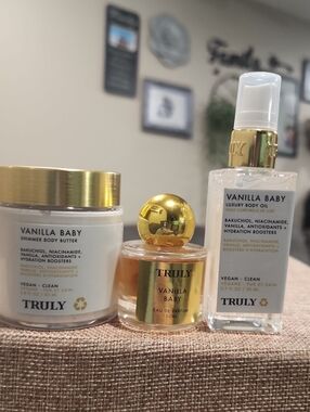 TRULY Vanilla Baby Body Butter, Oil & Perfume Set - White/Gold